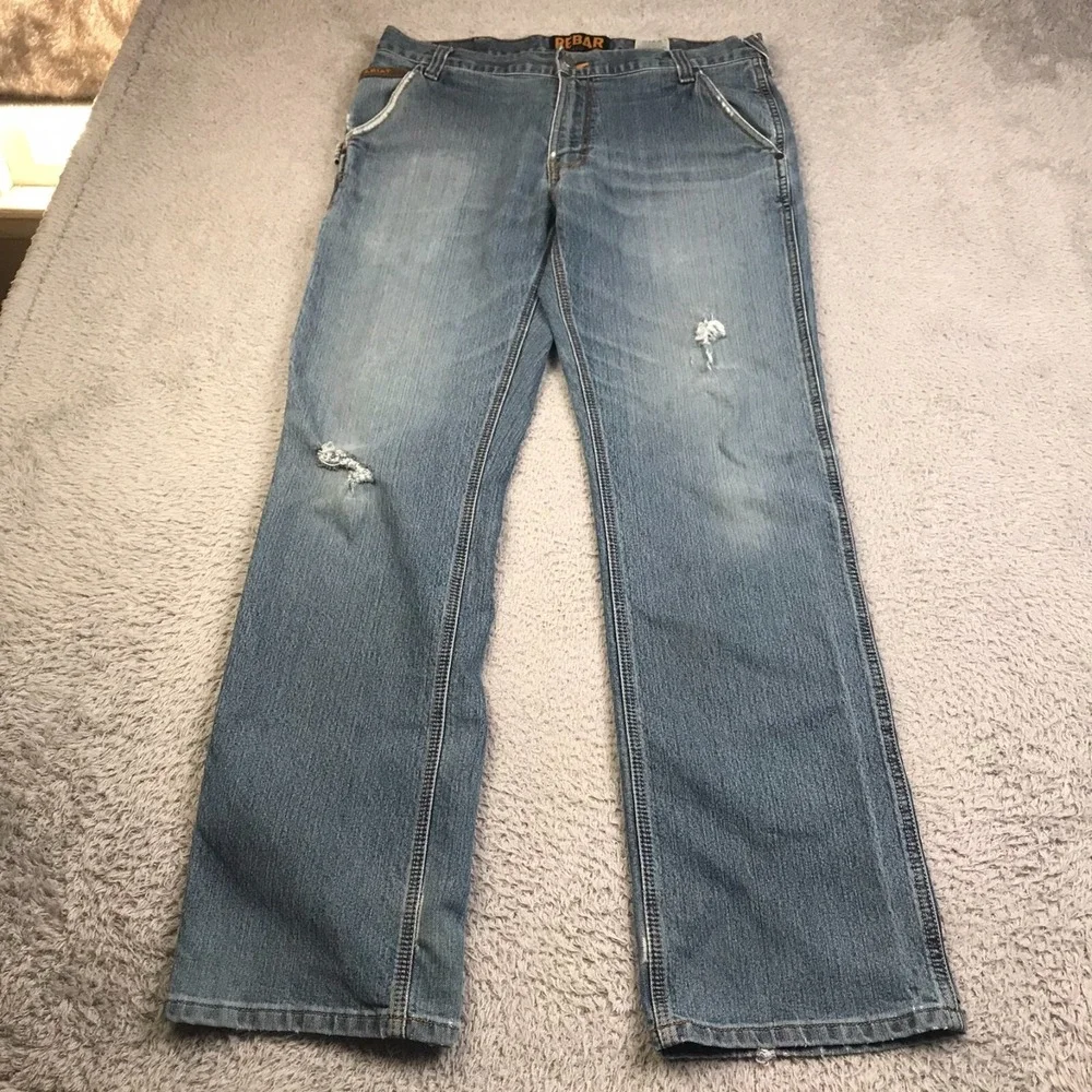 Ariat Rebar Jeans Mens 35 (36x33) Distressed M4 Low Rise‎ Boot Western Workwear